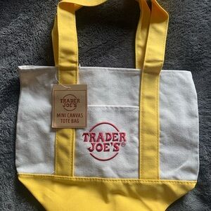 Trader Joe's Yellow and White Mini Canvas Tote Bag